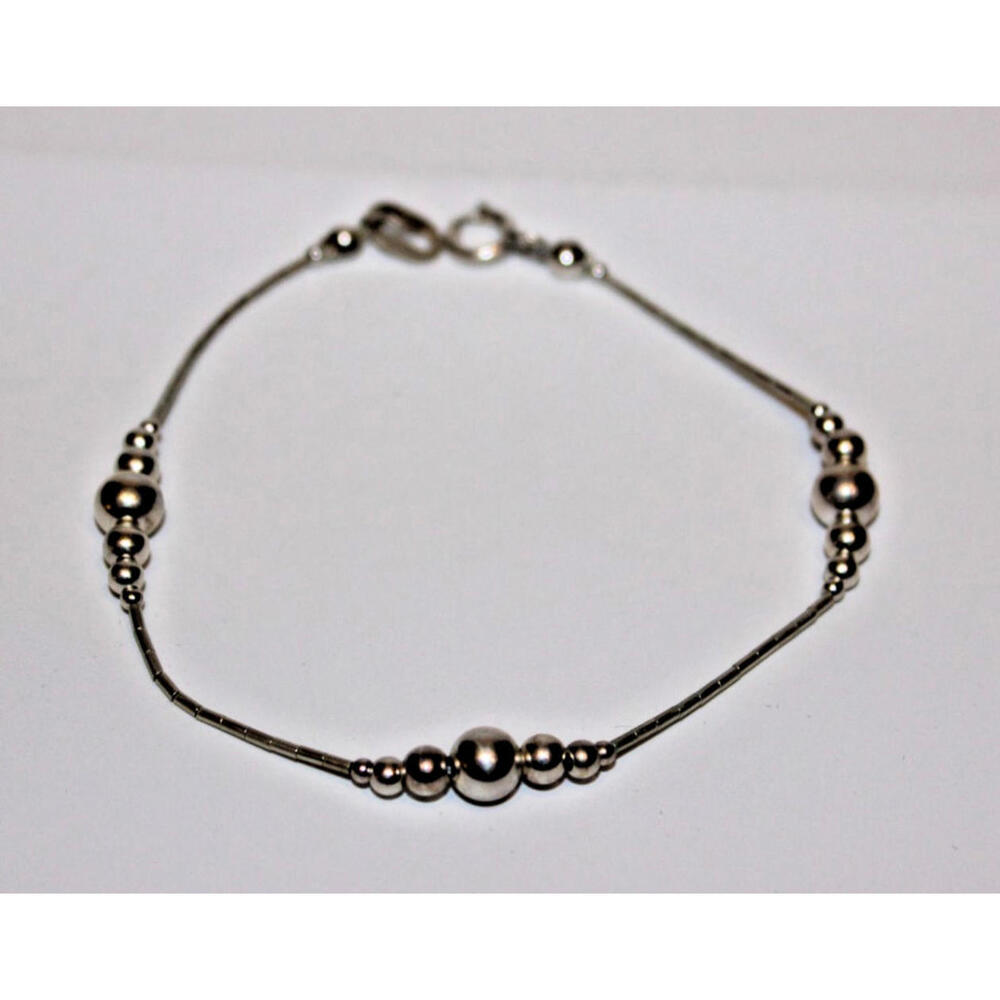 Vintage 925 Sterling Silver Bead Bracelet 7.25" Minimalist 2.67g